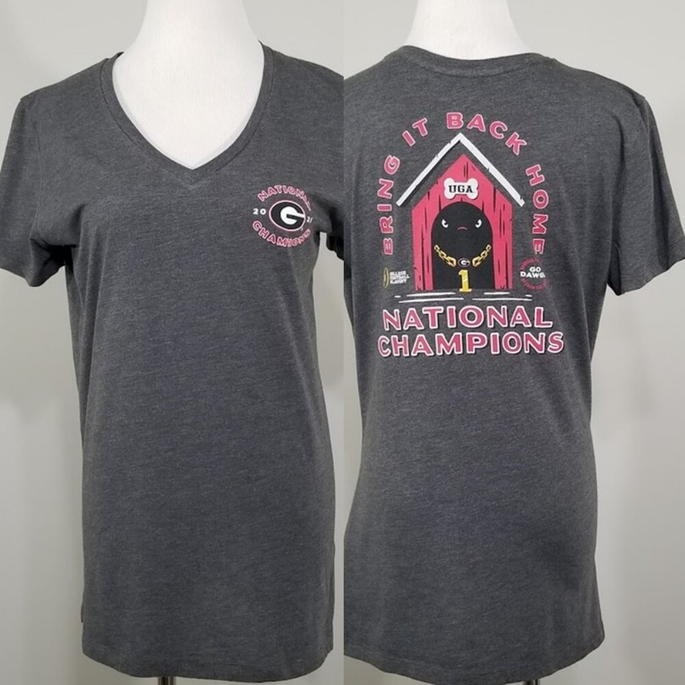 Fanatics Womens Georgia Bulldogs 2021 National Champions Tee Top L Grey T Shirt